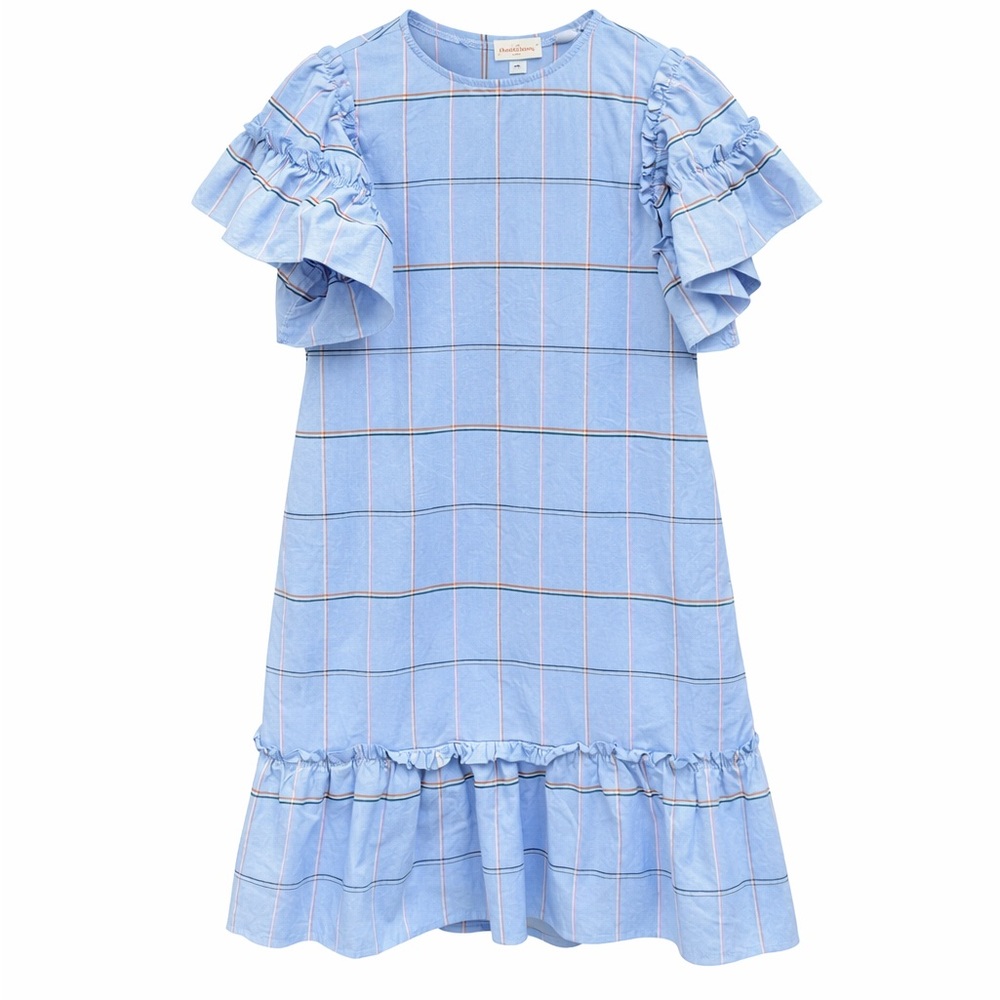Crosby by Mollie Burch Blue Plaid Ruffle Sleeve‎ Dress XS Cotton